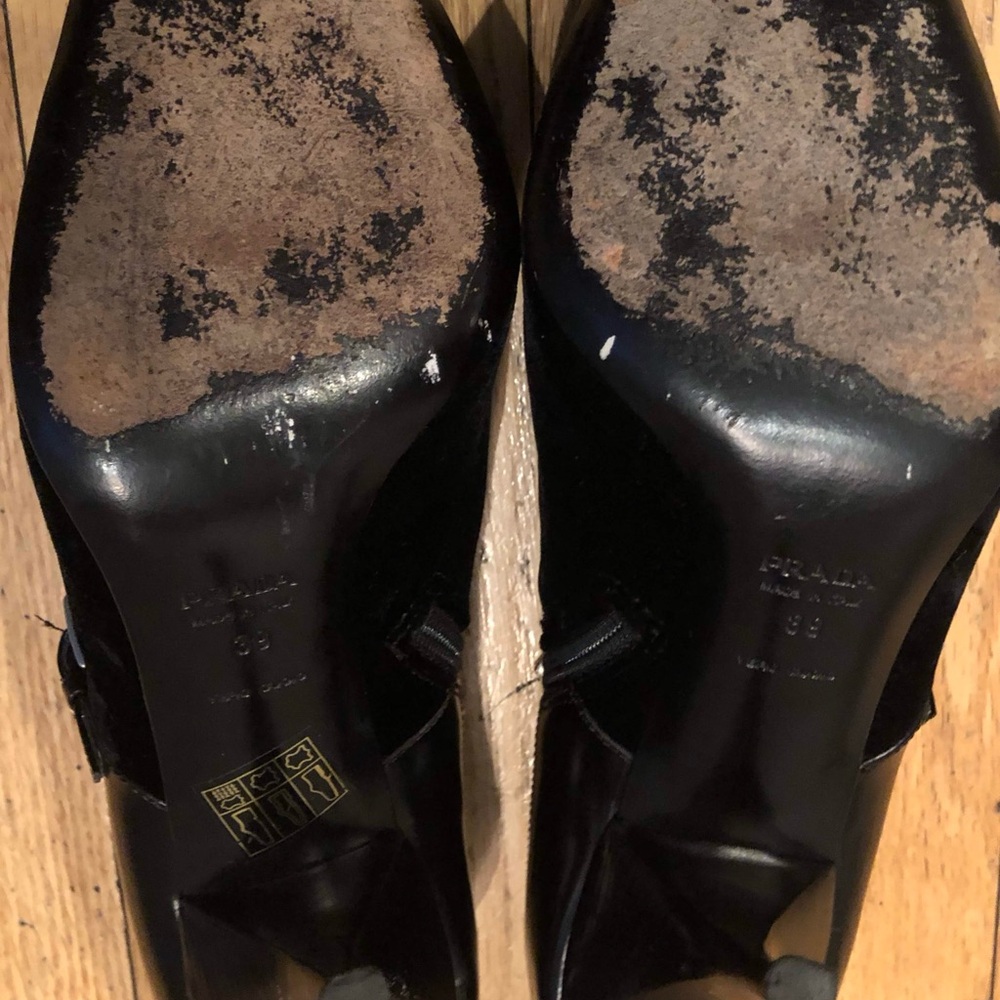 Prada Suede Pointed Toe Booties 39 Black Stiletto Heels - Picture 7 of 8